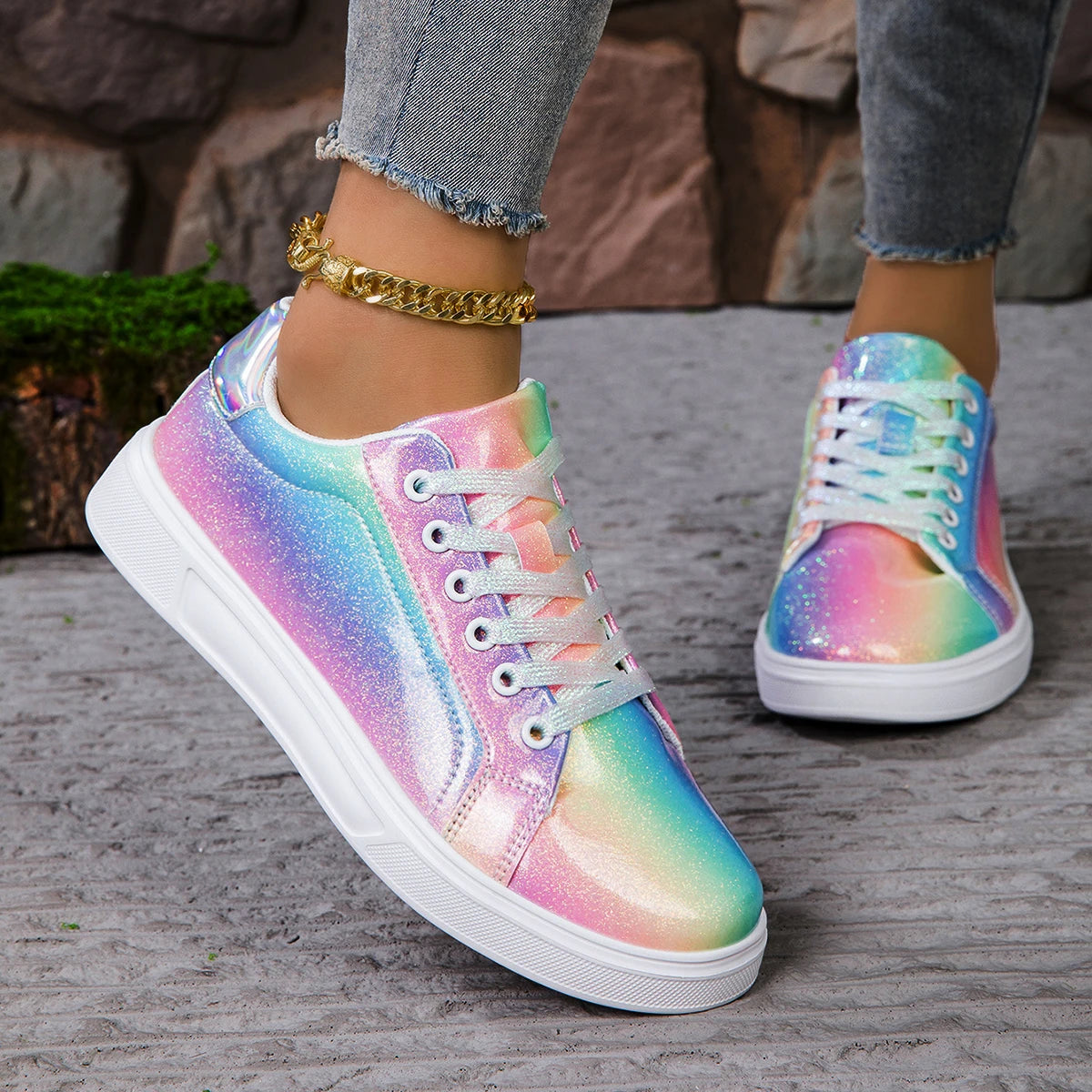 Pair of Women's Vulcanized Platform Sneakers