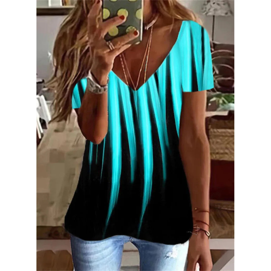 Women’s Striped Gradient V-Neck T-Shirt