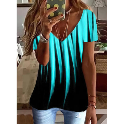 Women’s Striped Gradient V-Neck T-Shirt