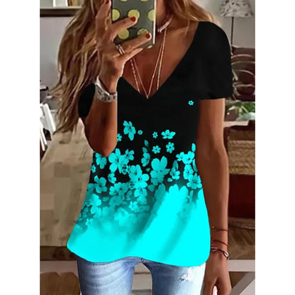 Women’s Striped Gradient V-Neck T-Shirt